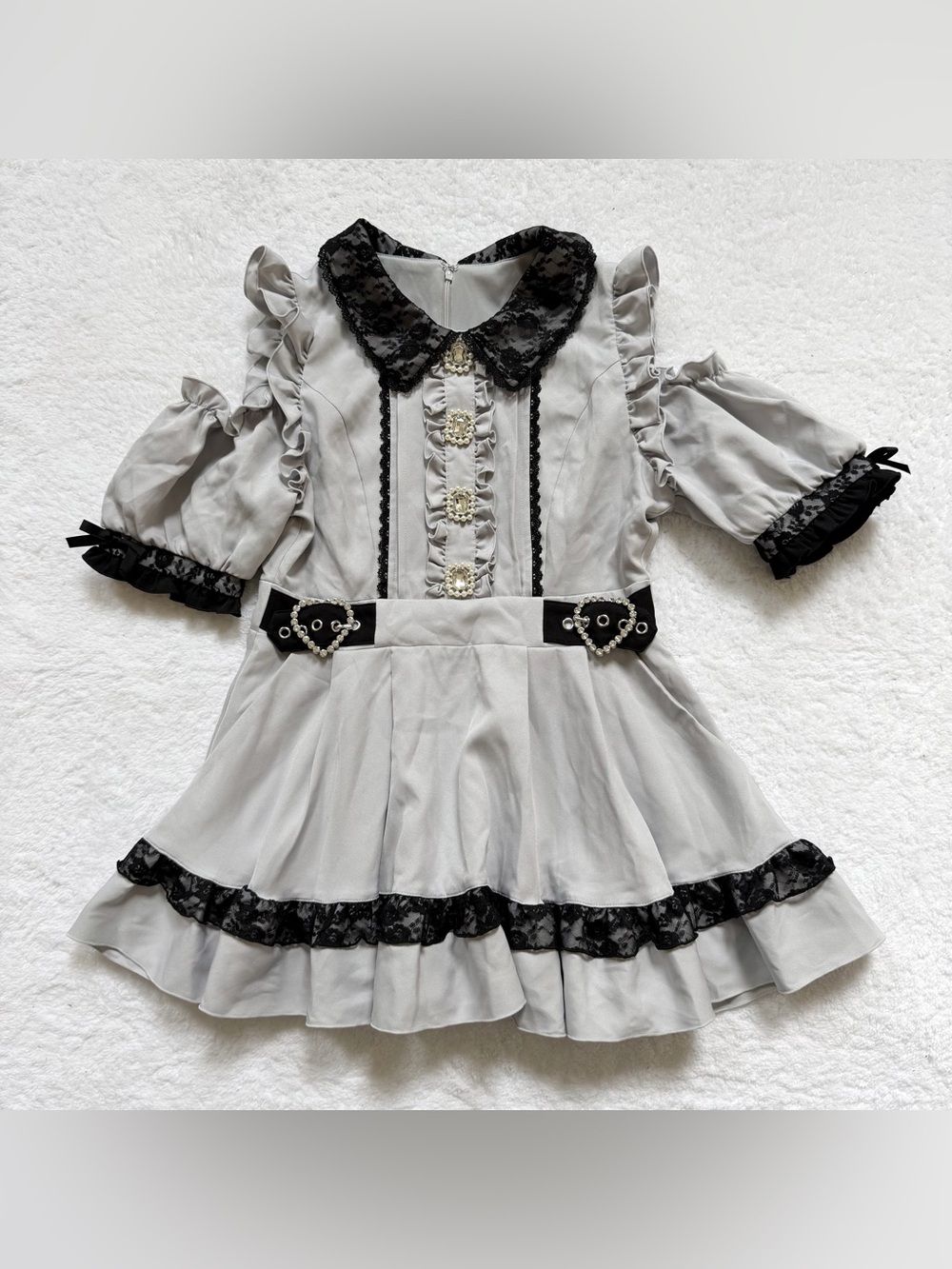 Dearly dress lace bow jirai kei ryosan heart off shoulder black grey idol Japan
